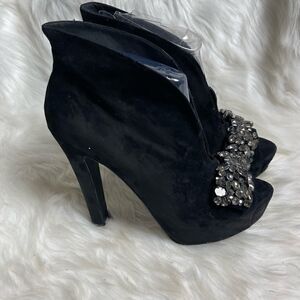 Steven by Steve Madden black leather suede platform ankle heels peep toe…